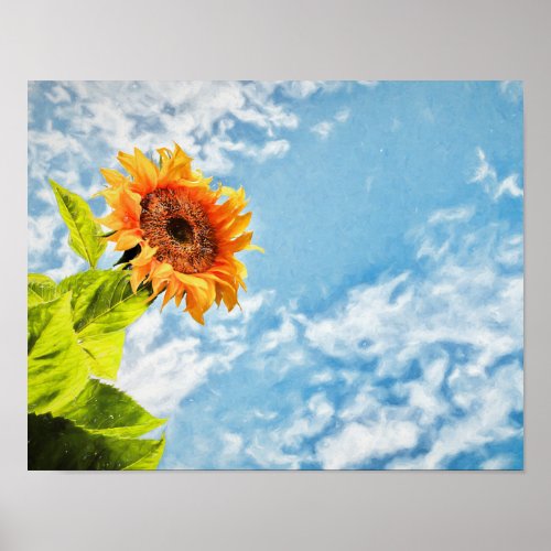 Sunflower Blue Sky And Clouds Decoupage Fine Art Poster