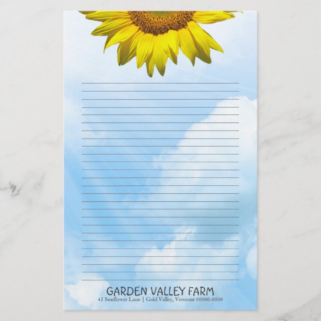 Sunflower Blue Sky Lined Personal Writing Paper (Front)