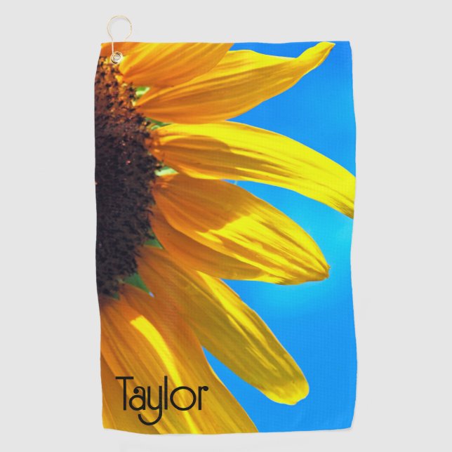 Sunflower Blue Sky Personalized Golf Towel (Front)