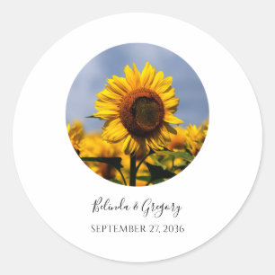 Sunflower Blue Sky Rustic Wedding Classic Round Sticker