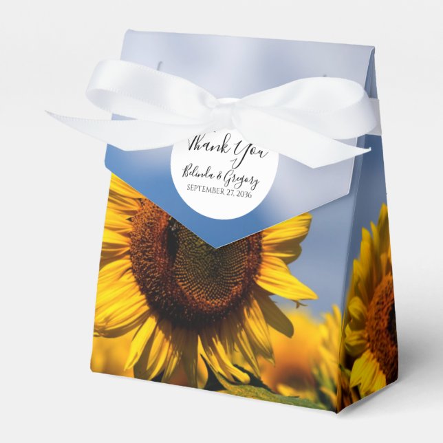 Sunflower Blue Sky Rustic Wedding Favor Boxes (Front Side)