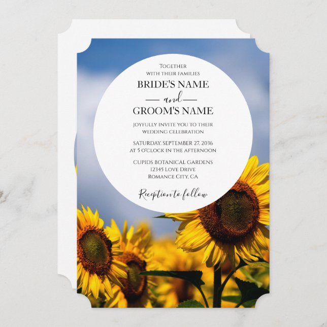 Sunflower Blue Sky Rustic Wedding Invitations (Front/Back)