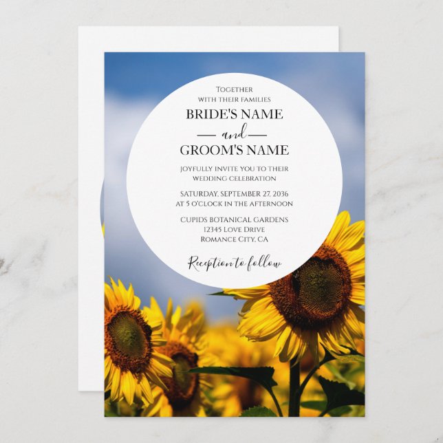 Sunflower Blue Sky Rustic Wedding Invitations (Front/Back)