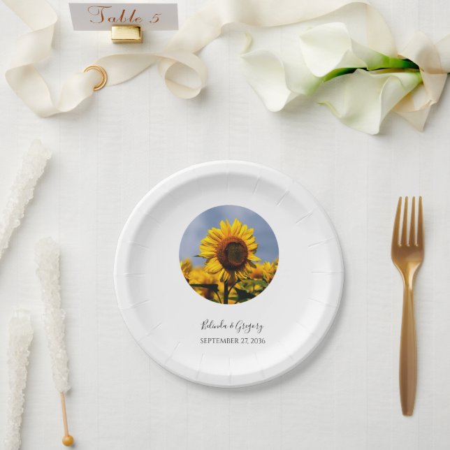 Sunflower Blue Sky Rustic Wedding Paper Plates (Wedding)