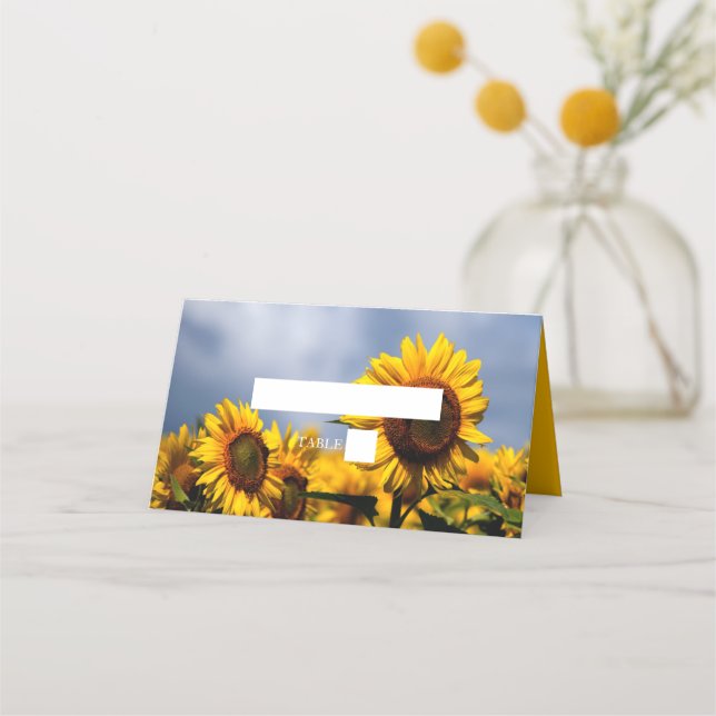Sunflower Blue Sky Rustic Wedding Place Card (Front)