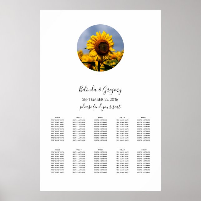 Sunflower Blue Sky Rustic Wedding Seating Chart (Front)