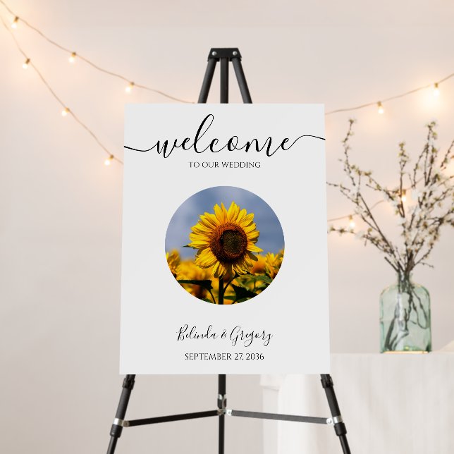 Sunflower Blue Sky Rustic Wedding Welcome Sign (In Situ (Stand))