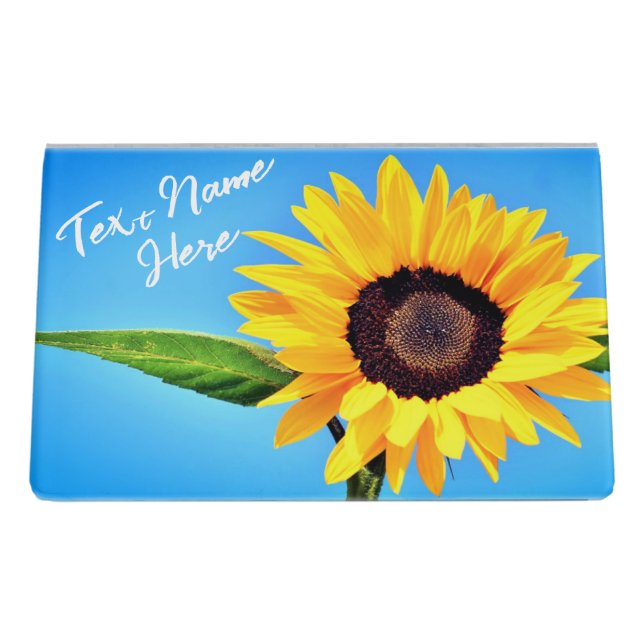 Sunflower Blue Sky Text Name Business Card Holder (Back)
