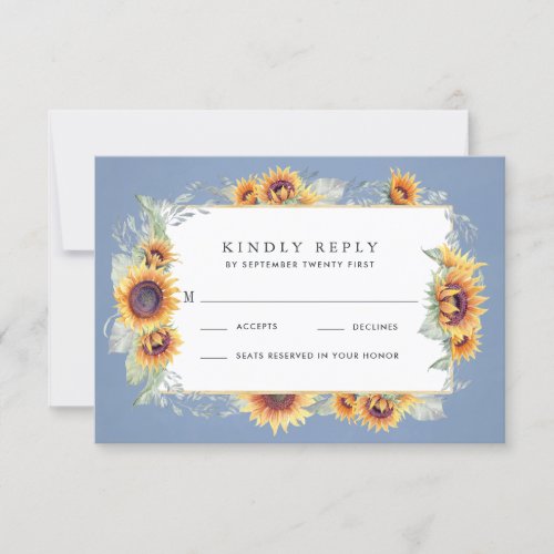 Sunflower Blue Watercolor Rustic Themed Wedding RSVP Card