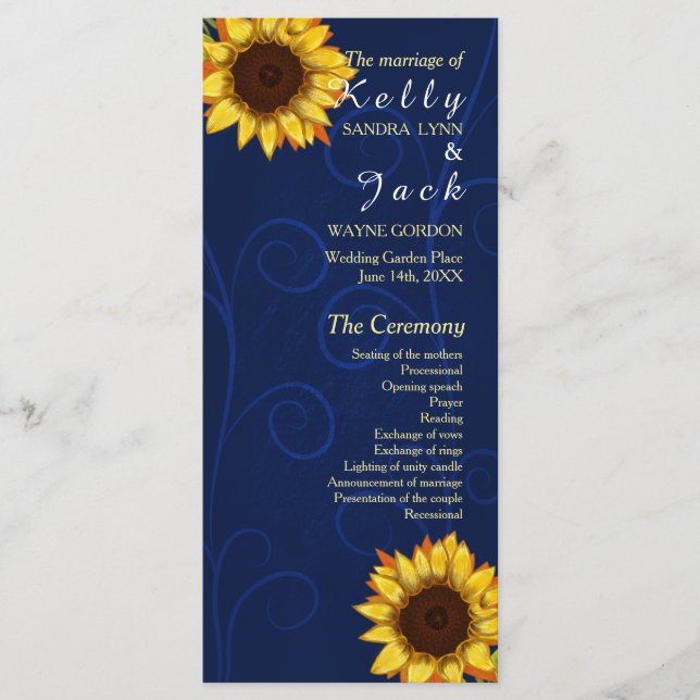 Sunflower/Blue wedding rack card (Front)