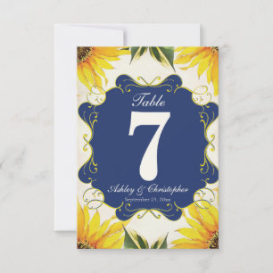 Sunflower & Blue Wedding Reception Table Number