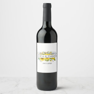Sunflower blue wildflower wedding white wine label