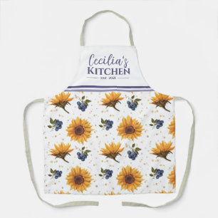 Sunflower & Blueberry Personalized Kitchen Apron