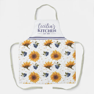 Sunflower & Blueberry Personalized Kitchen Apron