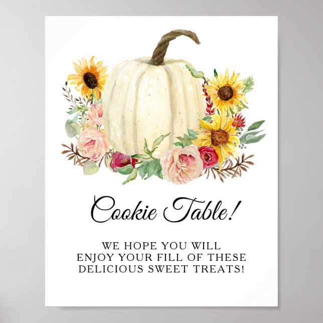 Sunflower Blush Floral Pumpkin Cookie Table Sign (Front)