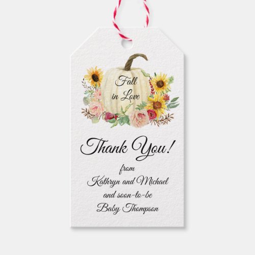 Sunflower Blush Rose Floral Thank You Baby Girl Gift Tags