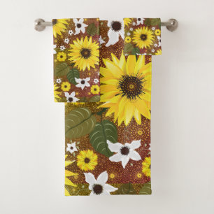 Sunflower Bohemian Floral Bath Towel Set