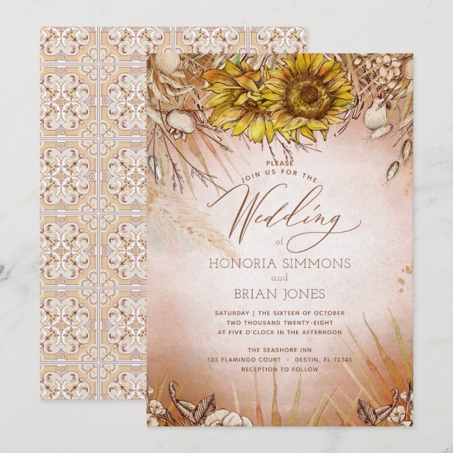 Sunflower Boho Beauty Wedding Invitation (Front/Back)