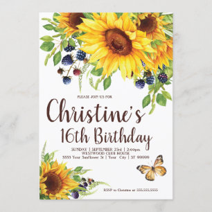 Sunflower Boho Birthday Invitation