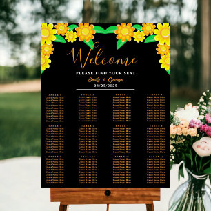 Sunflower Boho Black Floral Wedding Seating Chart Foam Board
