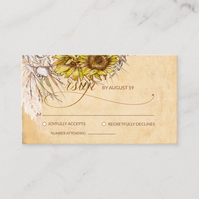 Sunflower Boho Bounty RSVP Enclosure Card (Front)