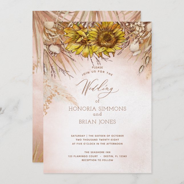 Sunflower Boho Bounty Weddingr Invitation (Front/Back)