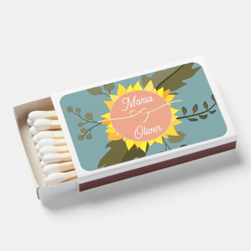 Sunflower Boho Wedding Favor Matchboxes