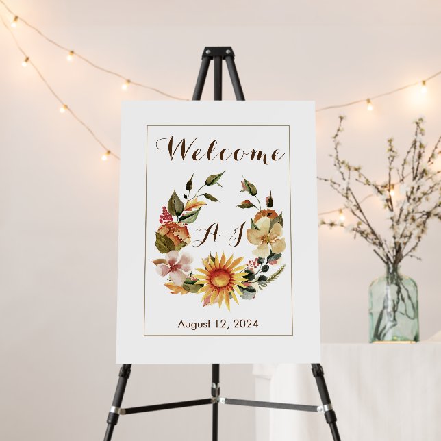 Sunflower boho wedding print welcome sign (In Situ (Stand))