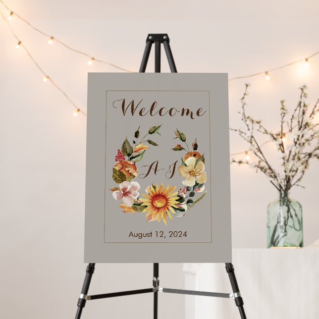 Sunflower boho wedding print welcome sign (In Situ (Stand))