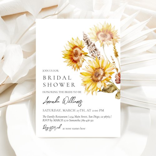 Sunflower Boho Wildflower Modern Bridal Shower Invitation