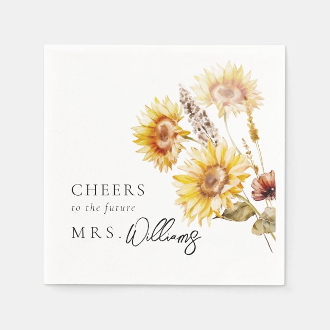 Sunflower Boho Wildflower Modern Bridal Shower Napkins (Front)