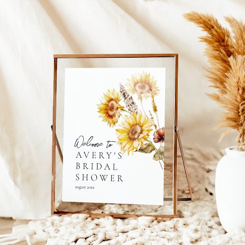 Sunflower Boho Wildflower Modern Bridal Shower Poster