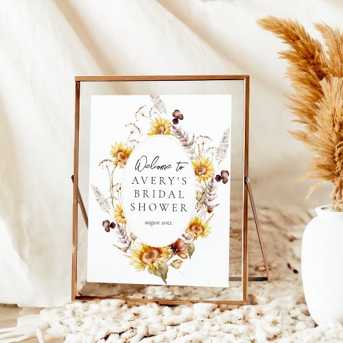 Sunflower Boho Wildflower Modern Bridal Shower Poster