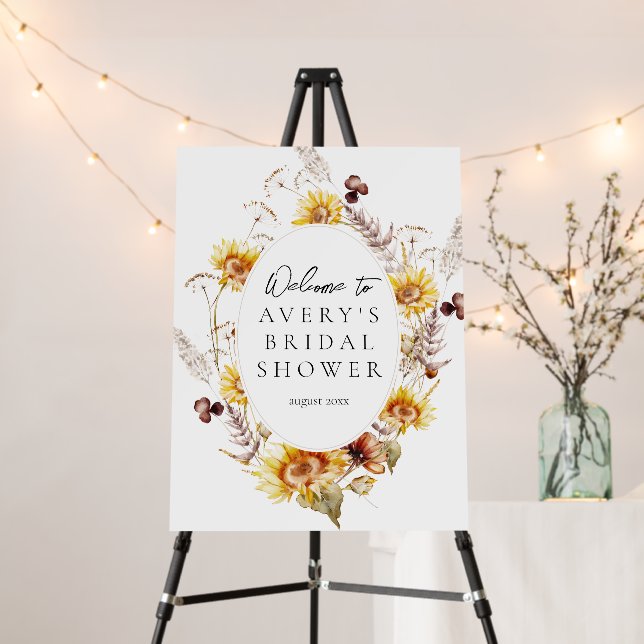 Sunflower Boho Wildflower Modern Bridal Welcome Foam Board (In Situ (Stand))