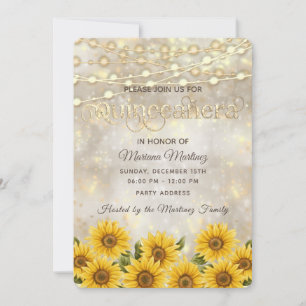 Sunflower bokeh String lights gold sparkle Invitation