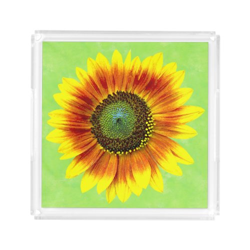 Sunflower Bold Floral Yellow and Green Flower Acrylic Tray