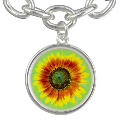 Sunflower Bold Floral Yellow and Green Flower Charm Bracelet