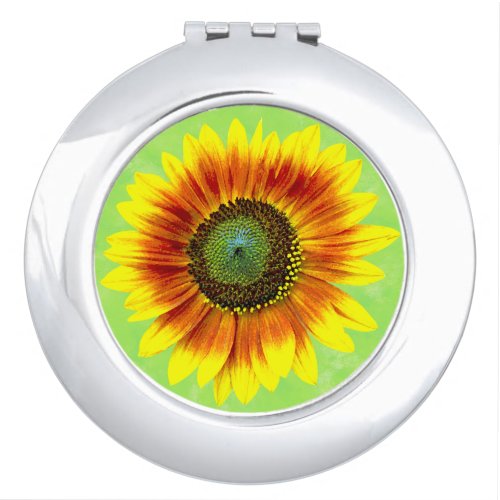 Sunflower Bold Floral Yellow and Green Flower Compact Mirror