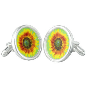 Sunflower Bold Floral Yellow and Green Flower Cufflinks