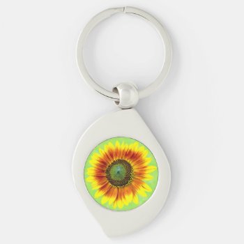 Sunflower Bold Floral Yellow And Green Flower Keychain by FancyCelebration at Zazzle