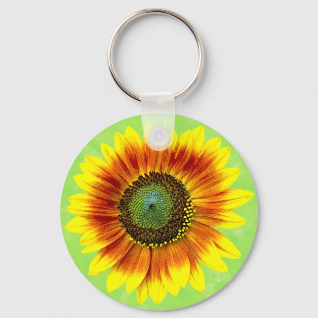 Sunflower Bold Floral Yellow and Green Flower Keychain (Front)