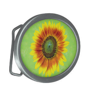 Sunflower Bold Floral Yellow and Green Flower Oval Belt Buckle