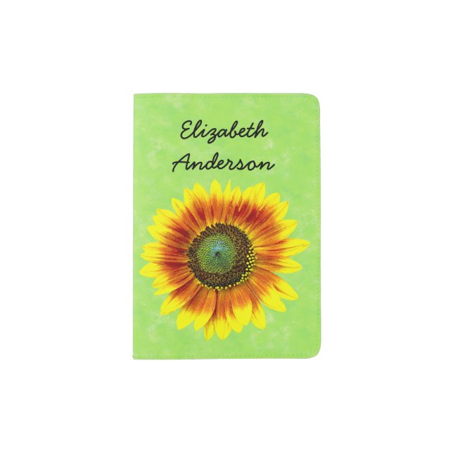 Sunflower Bold Floral Yellow and Green Flower Passport Holder (Front)