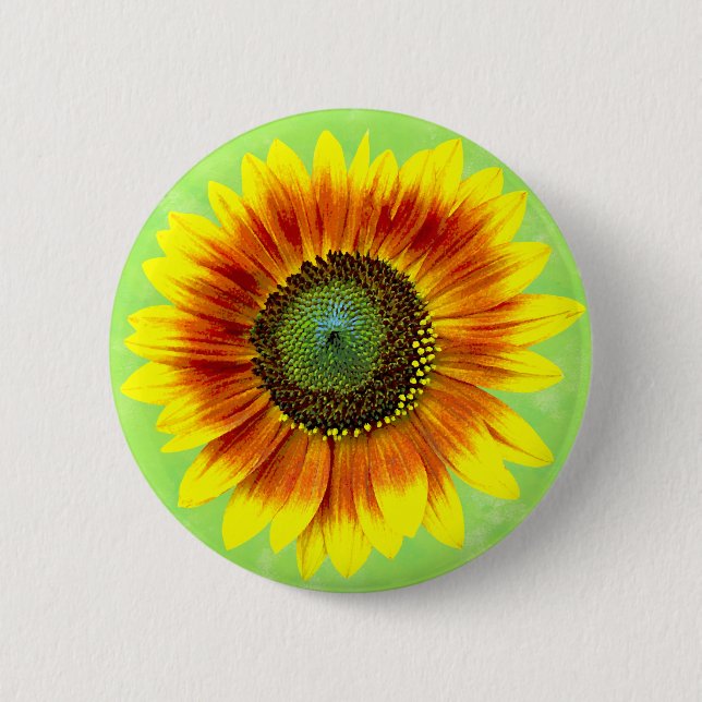 Sunflower Bold Floral Yellow and Green Flower Pinback Button (Front)