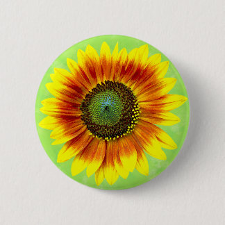 Sunflower Bold Floral Yellow and Green Flower Pinback Button
