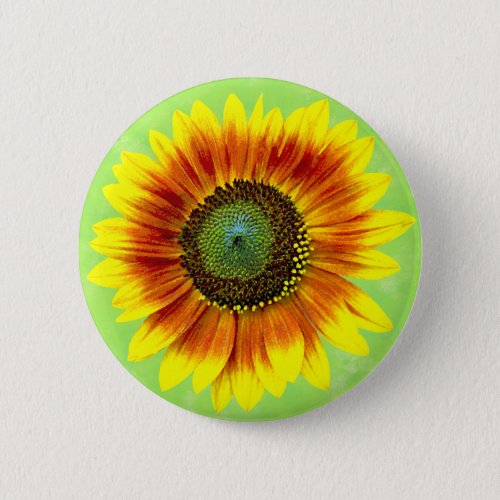 Sunflower Bold Floral Yellow and Green Flower Pinback Button