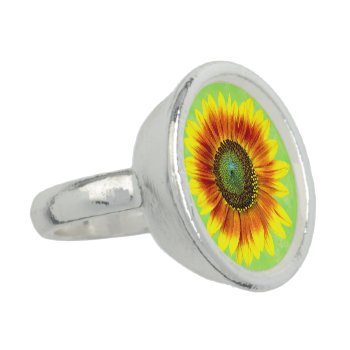 Sunflower Bold Floral Yellow And Green Flower Ring by FancyCelebration at Zazzle