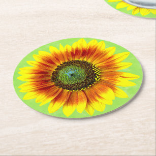 Sunflower Bold Floral Yellow and Green Flower Round Paper Coaster