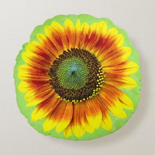 Sunflower Bold Floral Yellow and Green Flower Round Pillow