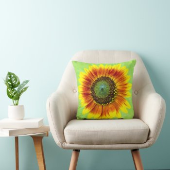 Sunflower Bold Floral Yellow And Green Flower Throw Pillow by FancyCelebration at Zazzle
